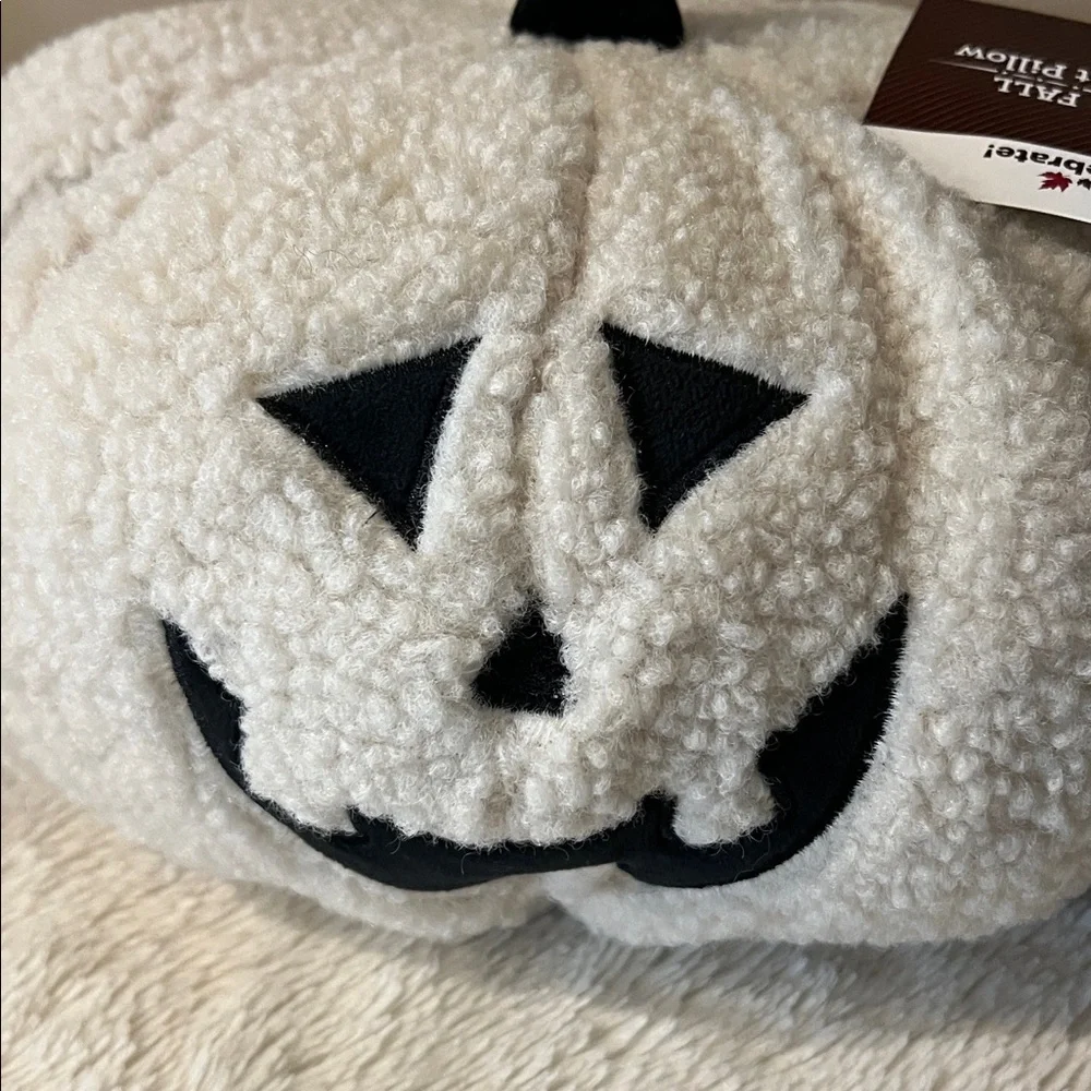 3 Halloween Fall White Sherpa Plush Pumpkin Bat Pillow